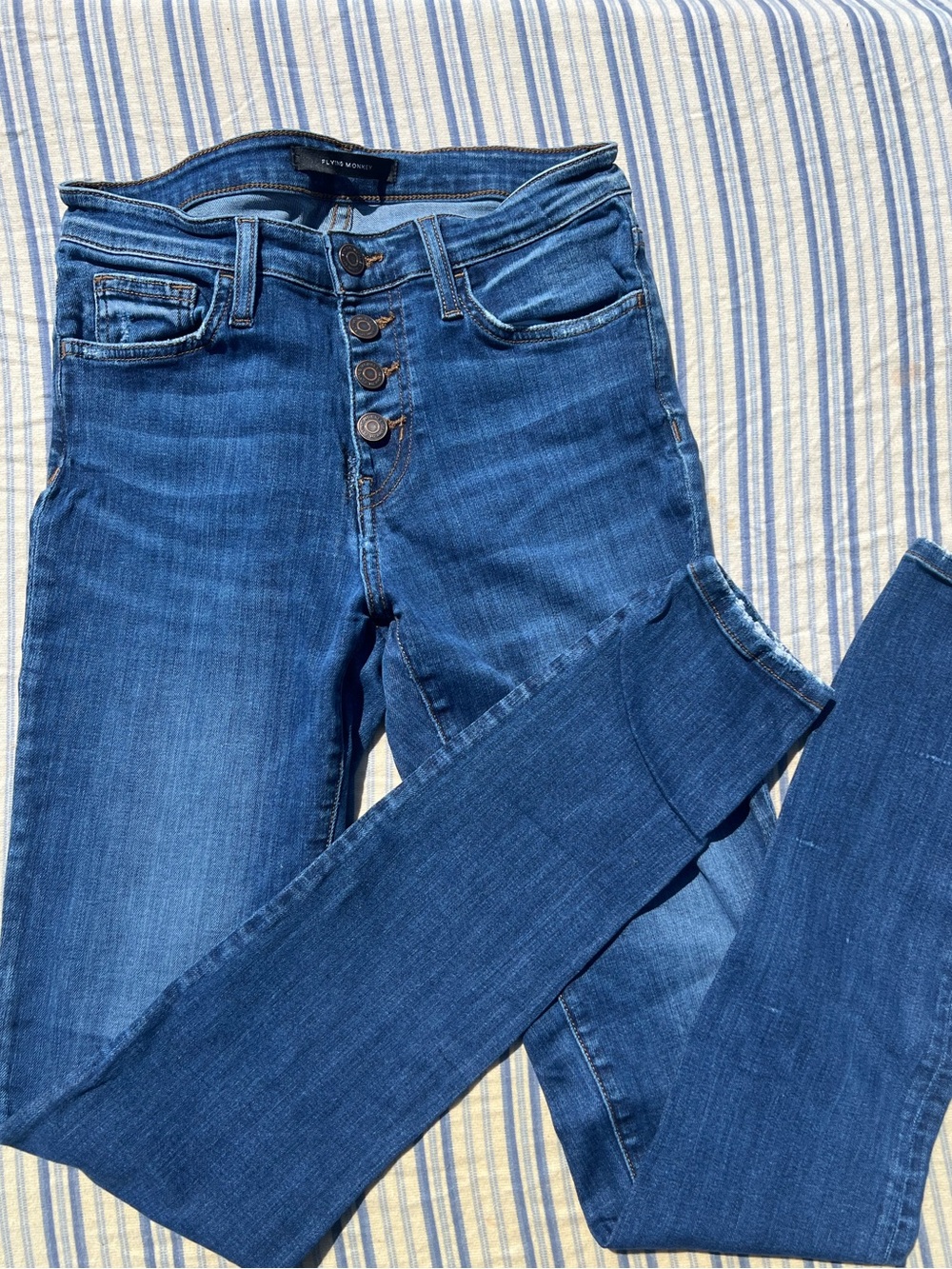 Flying Monkey Dark Blue High-Rise Button-Fly Skinny Jeans